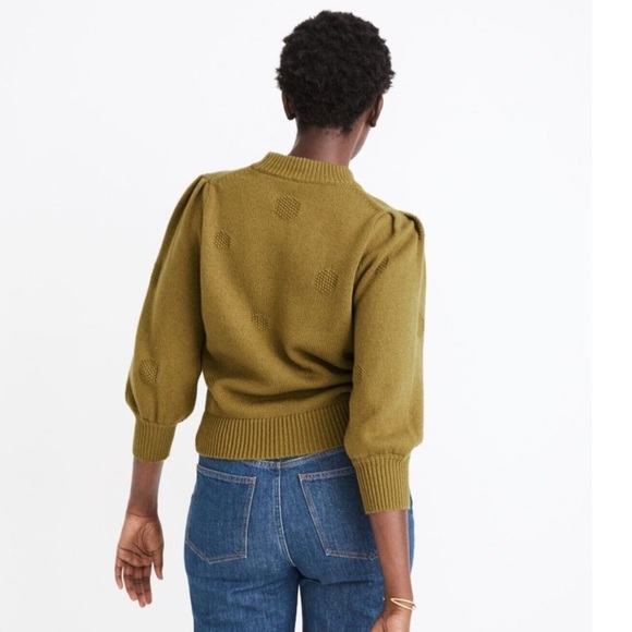 Madewell Dotted Eaton Puff-Sleeve Pullover Sweater in Cotton-Merino Yarn Size S - Picture 3 of 14